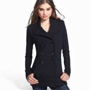 James Perse Black Double-Breasted Cotton Sweater Style Pea Coat